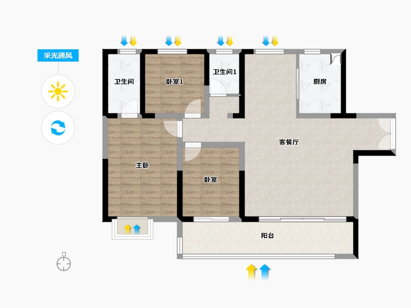 河南省-洛阳市-滨河珑府-106.79-户型库-采光通风