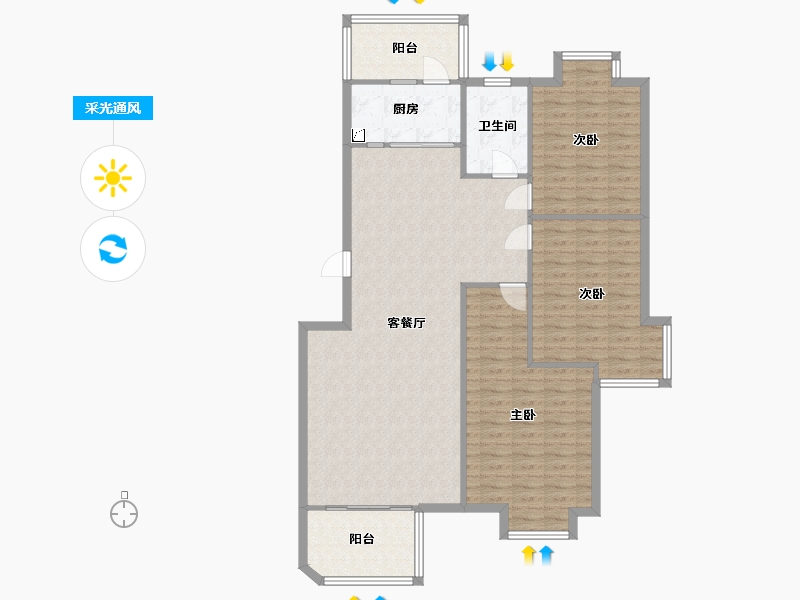 安徽省-合肥市-南湖春城-113.09-户型库-采光通风