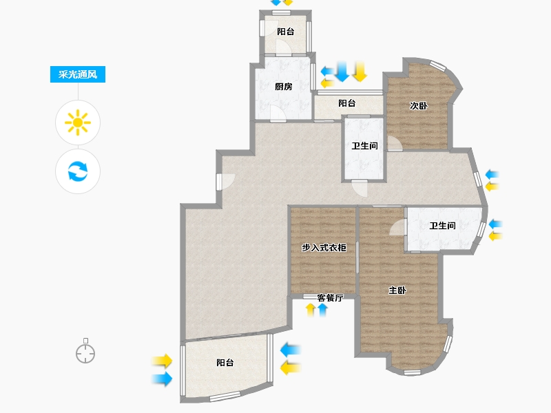 浙江省-台州市-阳光花城-156.00-户型库-采光通风