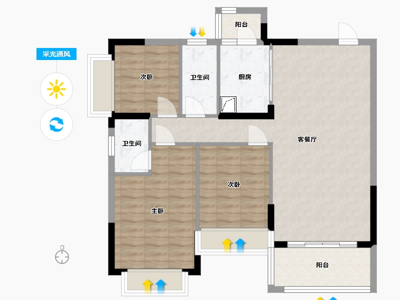 广东省-江门市-鸿景天悦-92.90-户型库-采光通风