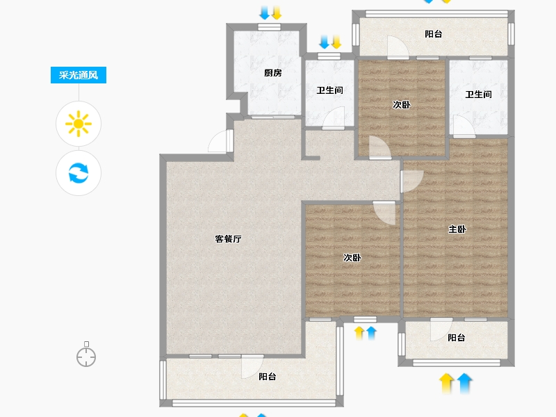 山东省-烟台市-招商马尔贝拉-120.00-户型库-采光通风