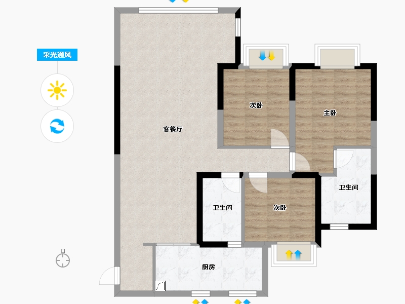 四川省-绵阳市-孔雀城-102.00-户型库-采光通风