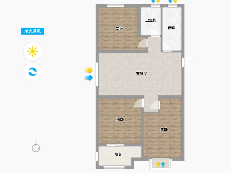 江苏省-徐州市-听澜雅居-90.00-户型库-采光通风