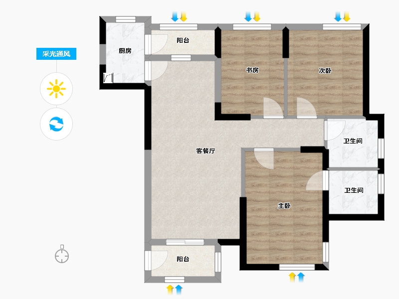 海南省-海口市-晨晖玺樾-110.00-户型库-采光通风