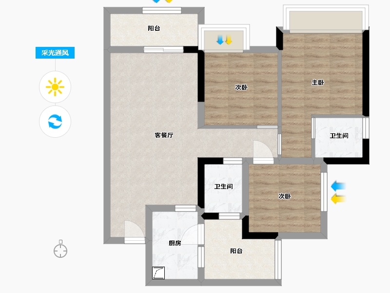 四川省-达州市-乐基优悦广场-105.06-户型库-采光通风