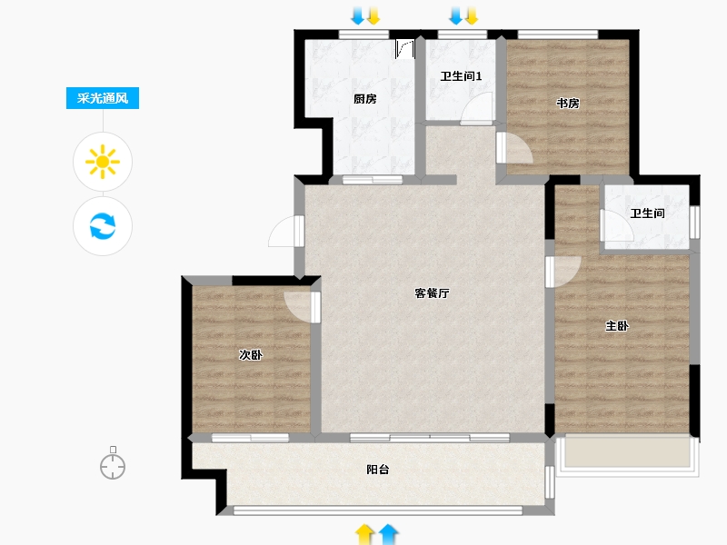 宁夏回族自治区-银川市-融创枫丹壹号-120.00-户型库-采光通风