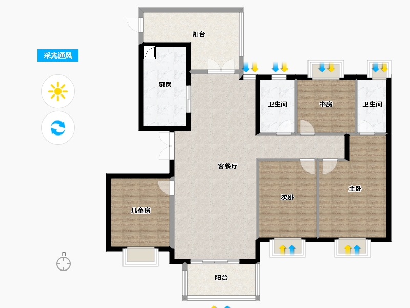 江苏省-无锡市-融创逸墅-125.00-户型库-采光通风