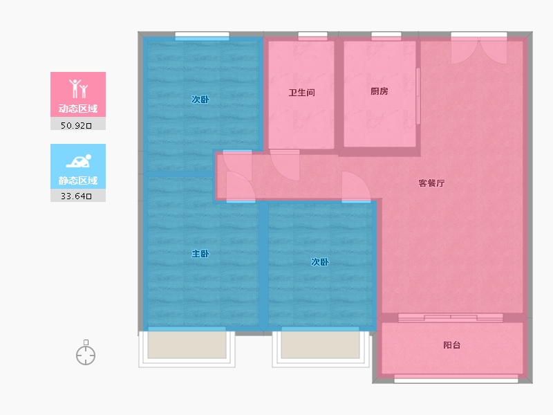 黑龙江省-齐齐哈尔市-华玉府-85.78-户型库-动静分区