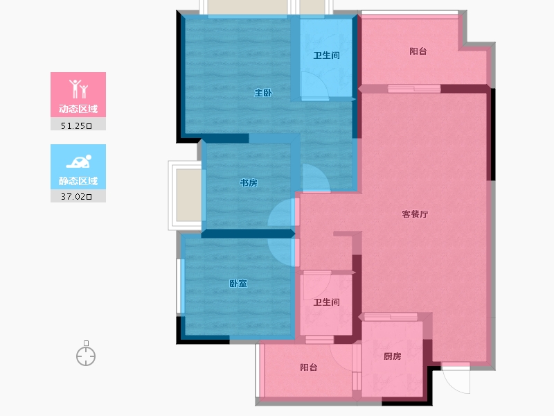 重庆-重庆市-涞滩河-95.00-户型库-动静分区