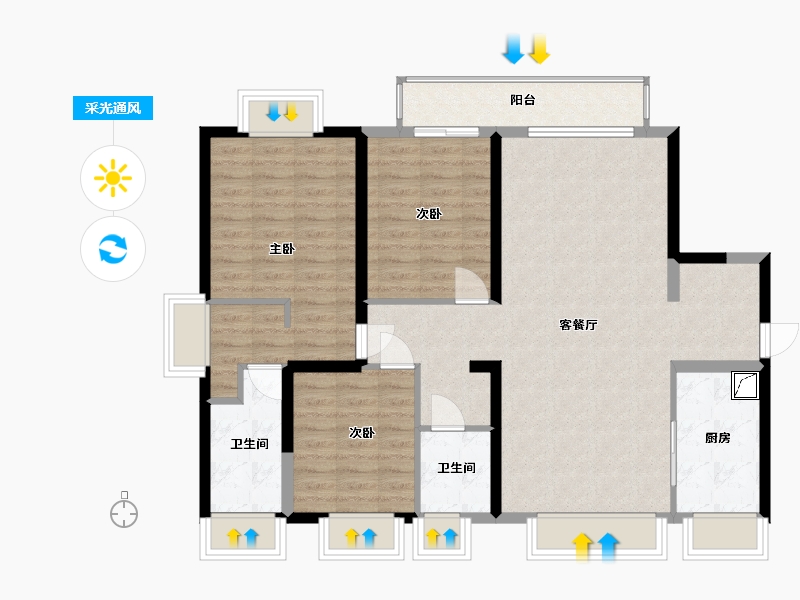 海南省-海口市-扬江花园一期-111.10-户型库-采光通风