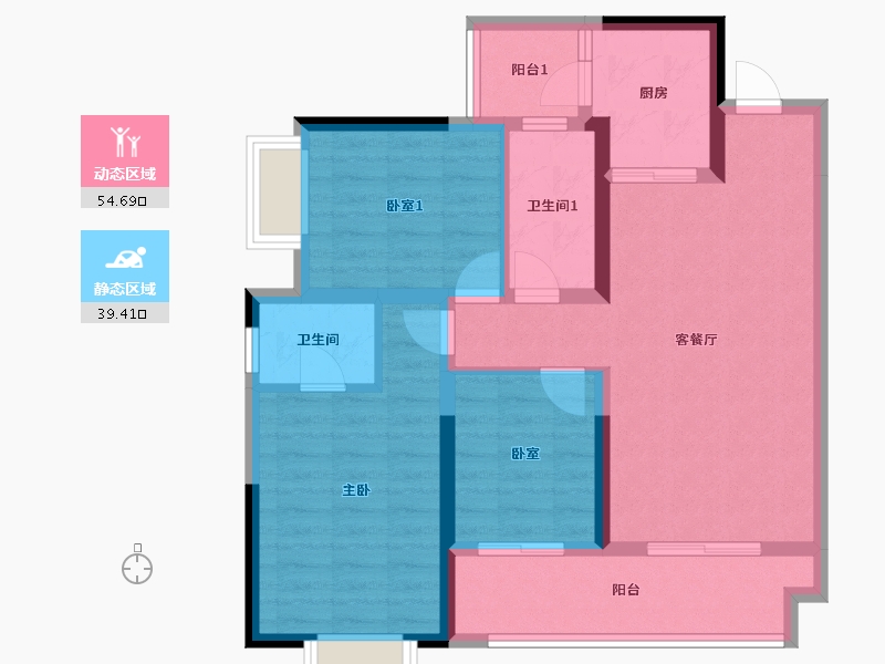 重庆-重庆市-涞滩河-95.00-户型库-动静分区