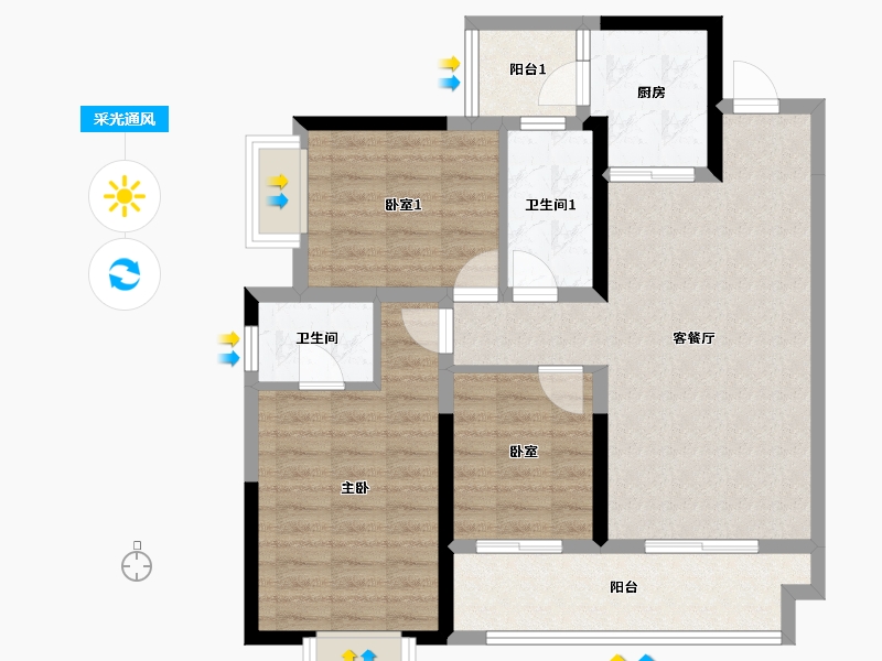 重庆-重庆市-涞滩河-95.00-户型库-采光通风