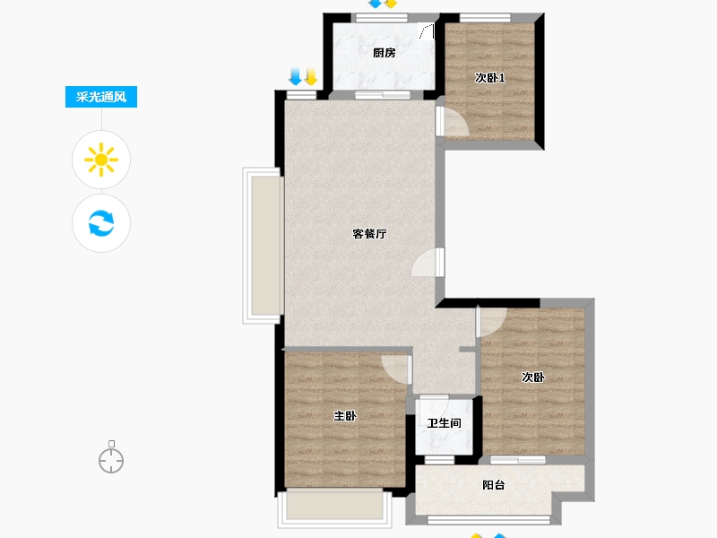 山东省-烟台市-中央公馆-80.00-户型库-采光通风