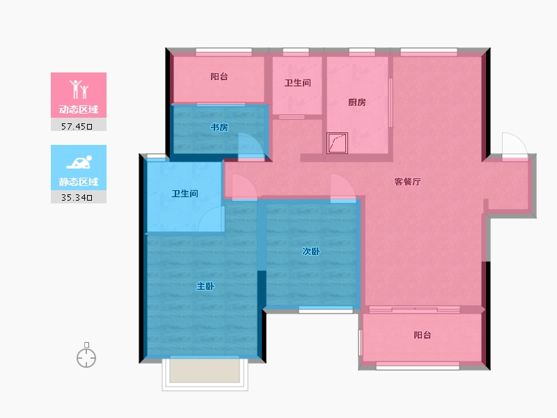 甘肃省-兰州市-绿地智慧金融城云居阁-88.83-户型库-动静分区