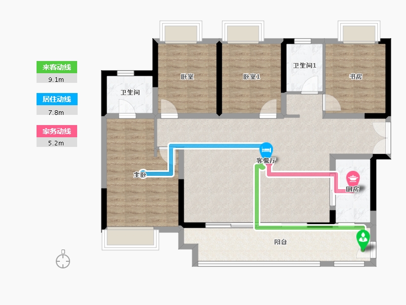 重庆-重庆市-涞滩河-135.00-户型库-动静线