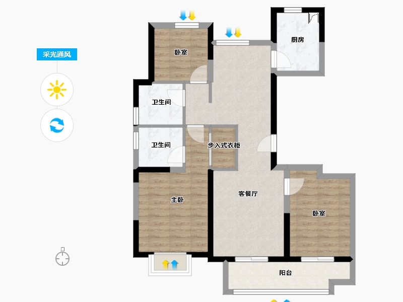 山东省-济南市-杨柳春风小区-92.00-户型库-采光通风