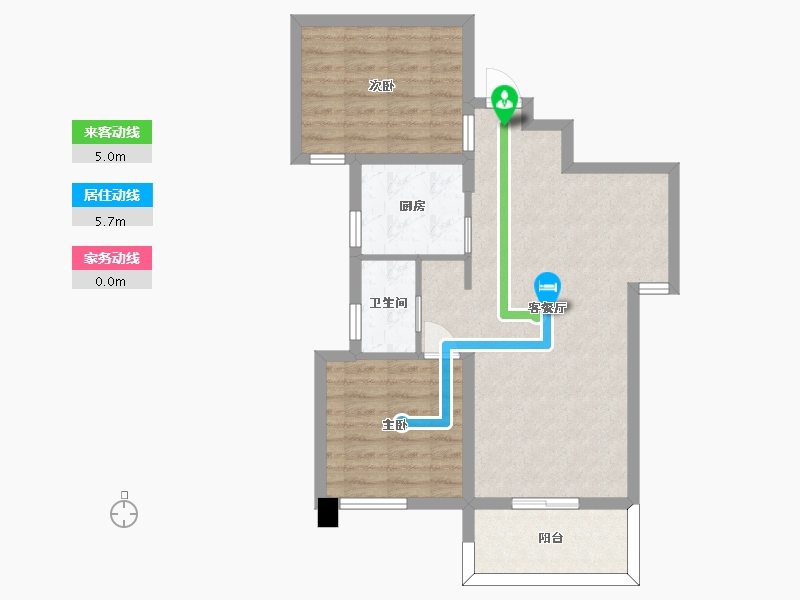 湖南省-长沙市-福天星中心2号楼,5号楼A1户型91m²-65.36-户型库-动静线