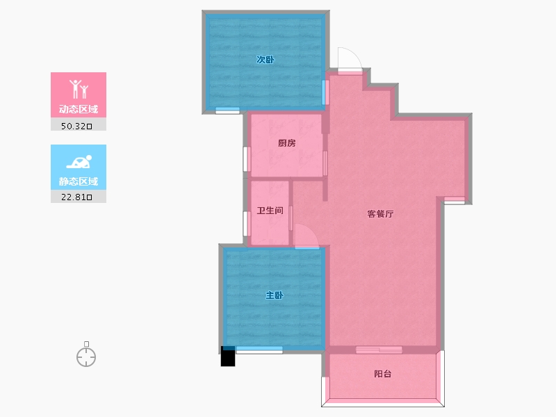 湖南省-长沙市-福天星中心2号楼,5号楼A1户型91m²-65.36-户型库-动静分区