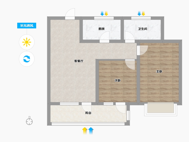 山东省-青岛市-紫悦璟园C1户型建面85㎡-68.00-户型库-采光通风