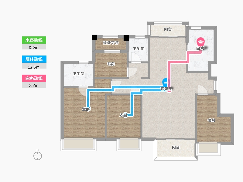 湖南省-长沙市-恒泰湘壹府13,13A1519号楼E1-1户型120m²-98.55-户型库-动静线