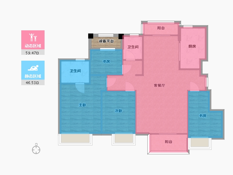 湖南省-长沙市-恒泰湘壹府13,13A1519号楼E1-1户型120m²-98.55-户型库-动静分区