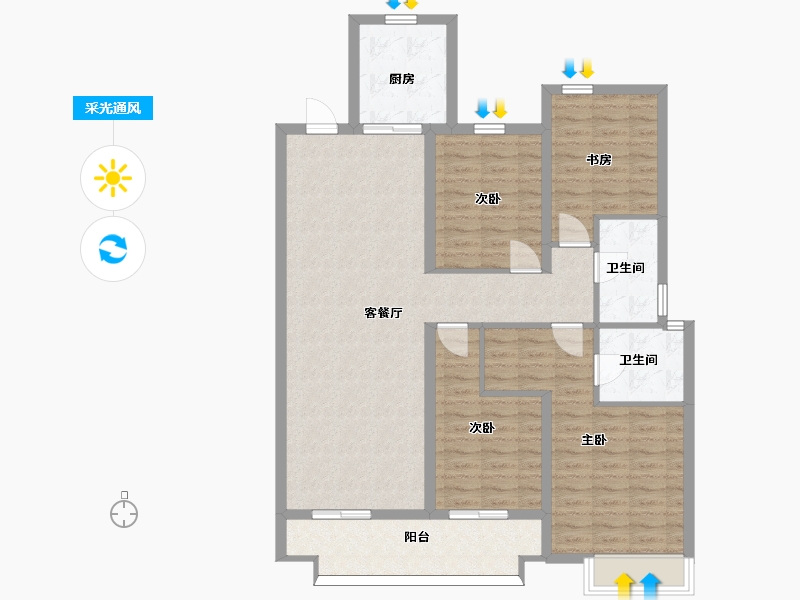 湖南省-长沙市-弘阳昕悦府6号楼C1户型143m²-114.40-户型库-采光通风