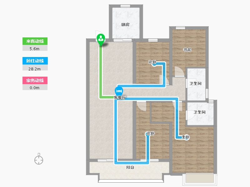 湖南省-长沙市-弘阳昕悦府6号楼C1户型143m²-114.40-户型库-动静线