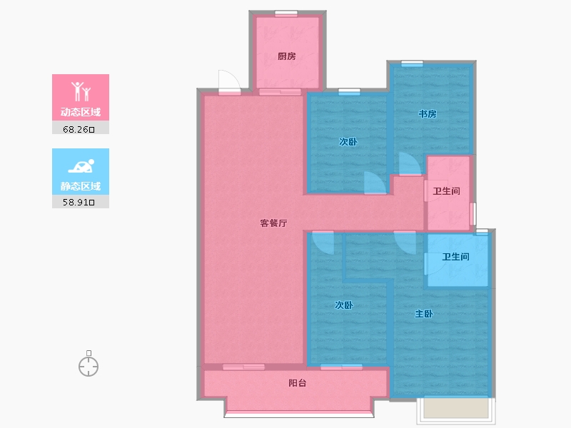 湖南省-长沙市-弘阳昕悦府6号楼C1户型143m²-114.40-户型库-动静分区