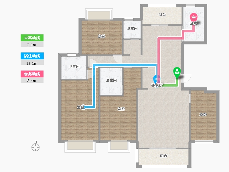 湖南省-长沙市-美的梧桐庄园C1栋户型171m²-136.50-户型库-动静线