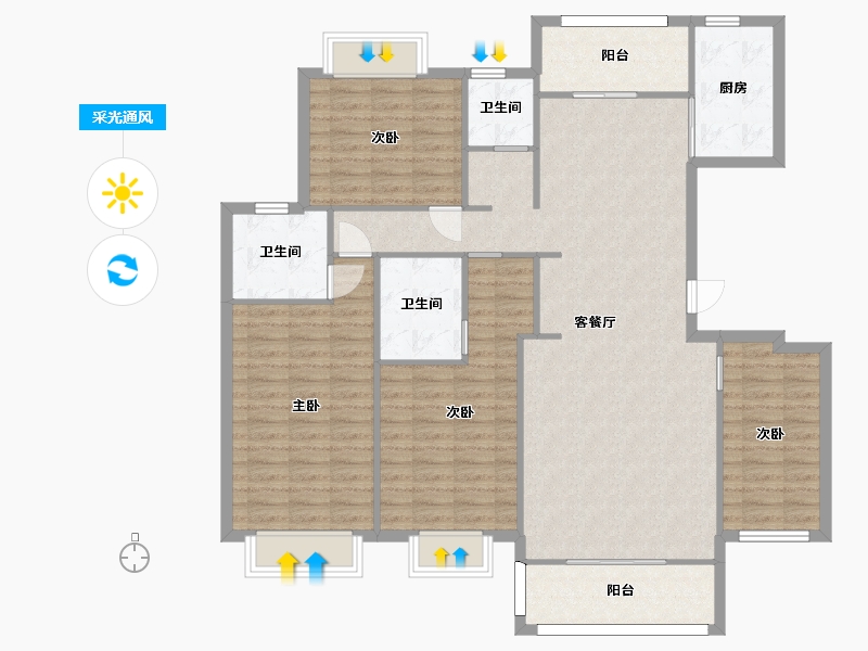 湖南省-长沙市-美的梧桐庄园C1栋户型171m²-136.50-户型库-采光通风