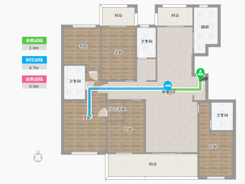 湖南省-长沙市-美的梧桐庄园6栋9栋D1户型205m²-179.01-户型库-动静线