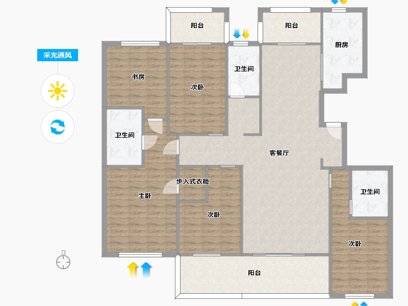 湖南省-长沙市-美的梧桐庄园6栋9栋D1户型205m²-179.01-户型库-采光通风