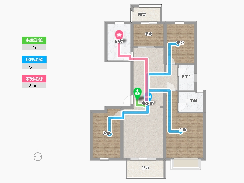 湖南省-长沙市-美的梧桐庄园3栋5栋A户型129m²-101.62-户型库-动静线