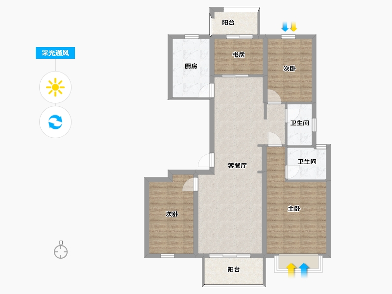 湖南省-长沙市-美的梧桐庄园3栋5栋A户型129m²-101.62-户型库-采光通风