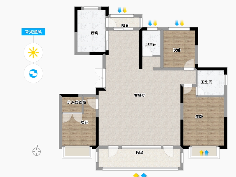 山东省-青岛市-平度御园新城A户型建面148㎡-118.40-户型库-采光通风