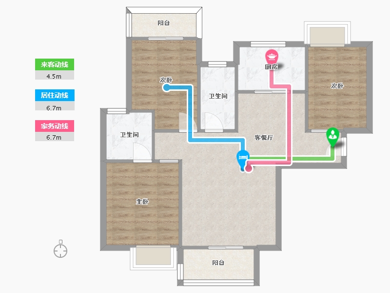 湖南省-长沙市-福天星中心2号楼,5号楼B户型107m²-80.30-户型库-动静线