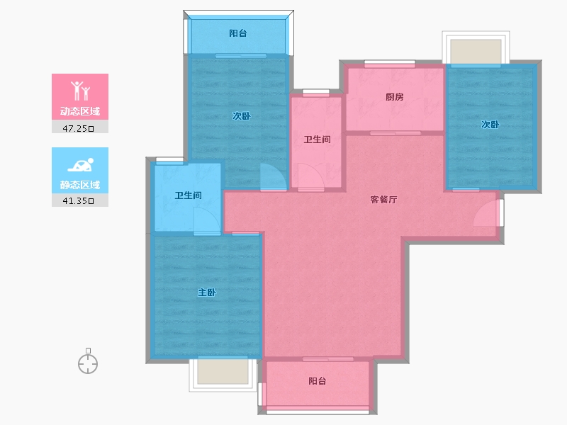 湖南省-长沙市-福天星中心2号楼,5号楼B户型107m²-80.30-户型库-动静分区