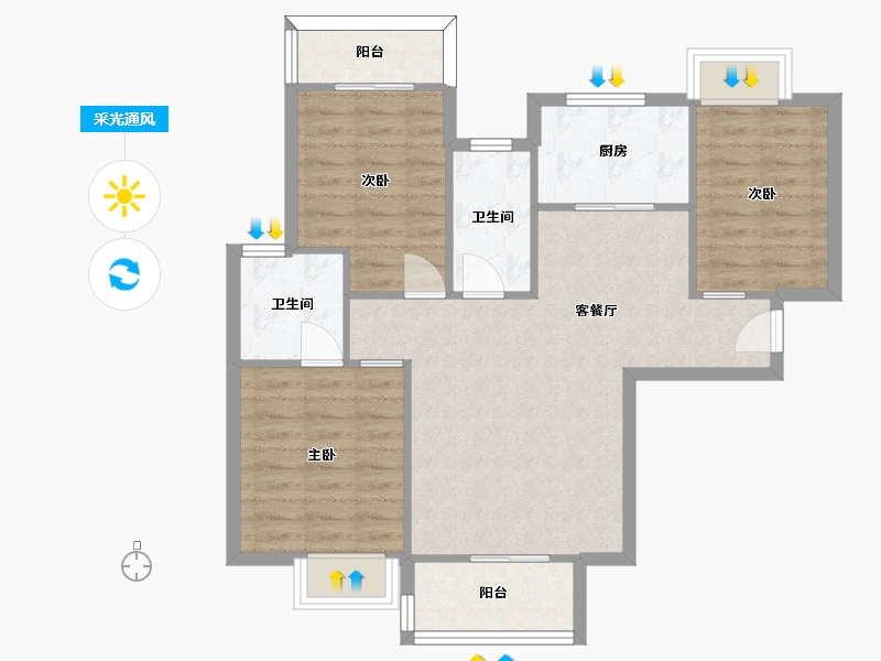 湖南省-长沙市-福天星中心2号楼,5号楼B户型107m²-80.30-户型库-采光通风