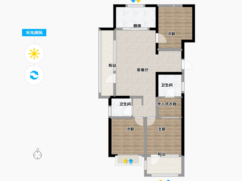 山东省-青岛市-平度御园新城C户型建面125㎡-100.01-户型库-采光通风