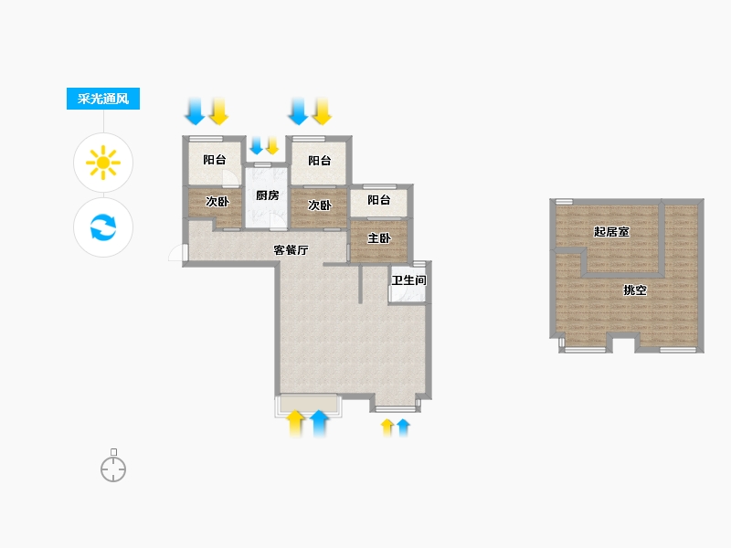 湖南省-长沙市-金科景朝集美星宸11,9,6号栋A1户型120m²-121.47-户型库-采光通风