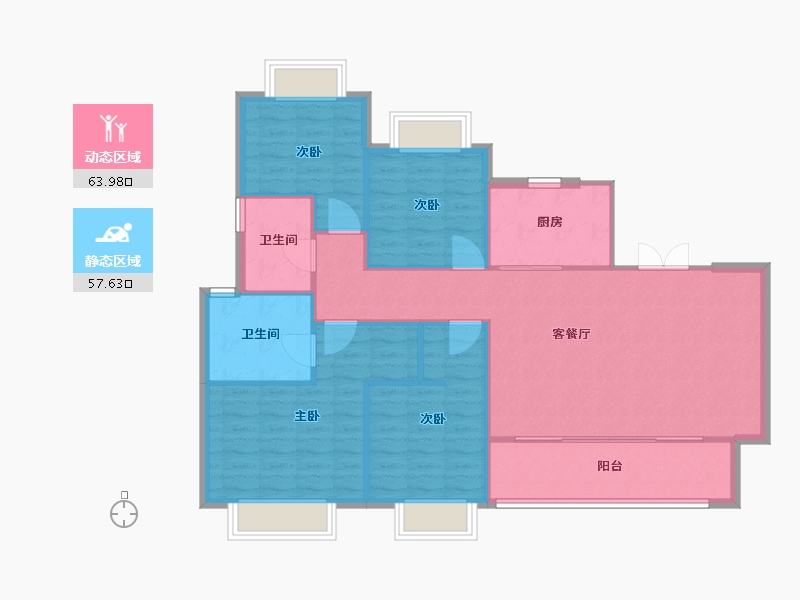 湖南省-长沙市-东原麓印长江A2,A3,A4栋140m²-112.00-户型库-动静分区