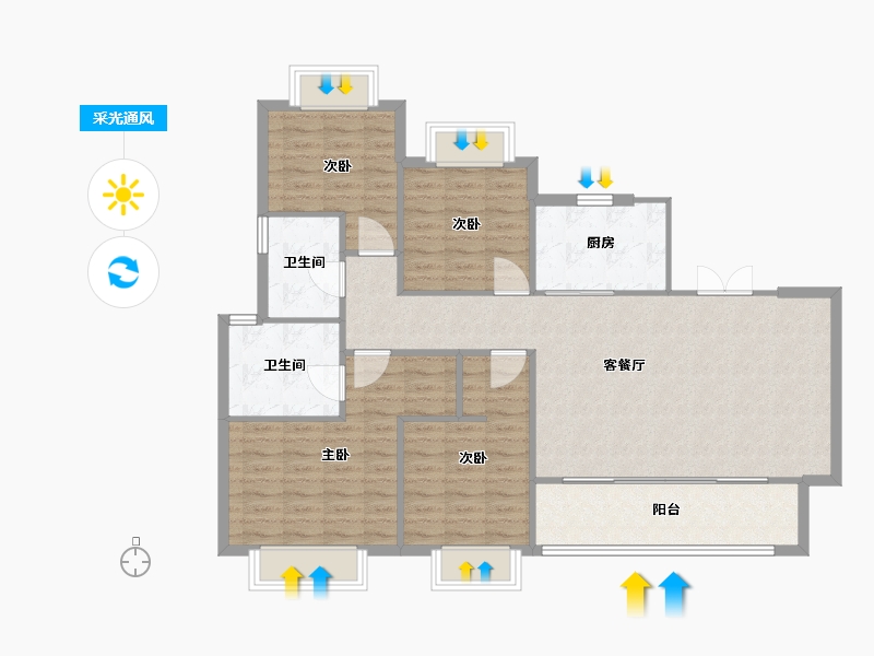 湖南省-长沙市-东原麓印长江A2,A3,A4栋140m²-112.00-户型库-采光通风