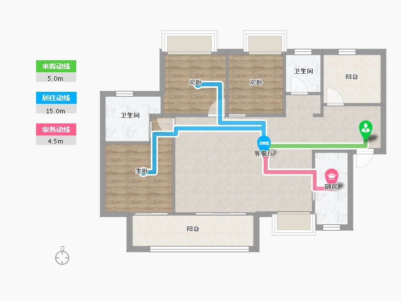 湖南省-长沙市-金科景朝集美星宸13号栋C户型110m²-87.16-户型库-动静线