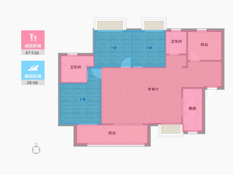 湖南省-长沙市-金科景朝集美星宸13号栋C户型110m²-87.16-户型库-动静分区