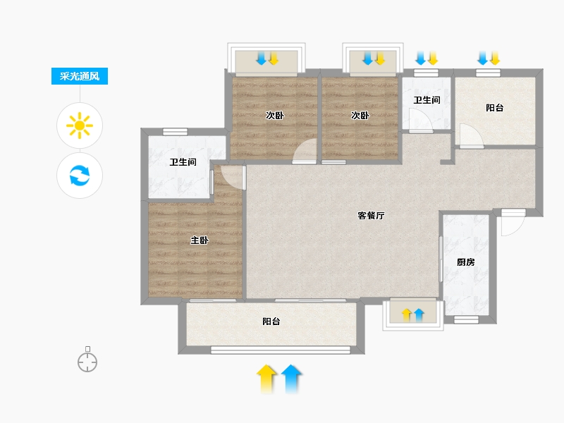 湖南省-长沙市-金科景朝集美星宸13号栋C户型110m²-87.16-户型库-采光通风