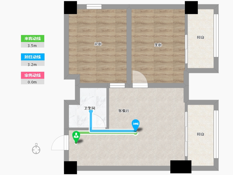 湖南省-长沙市-鑫远悦时代1号楼,1栋A9户型64m²-51.04-户型库-动静线