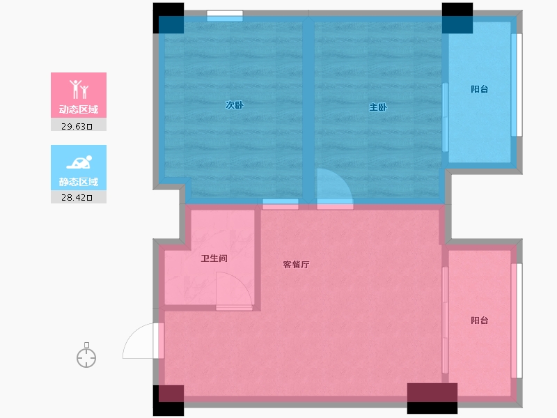 湖南省-长沙市-鑫远悦时代1号楼,1栋A9户型64m²-51.04-户型库-动静分区