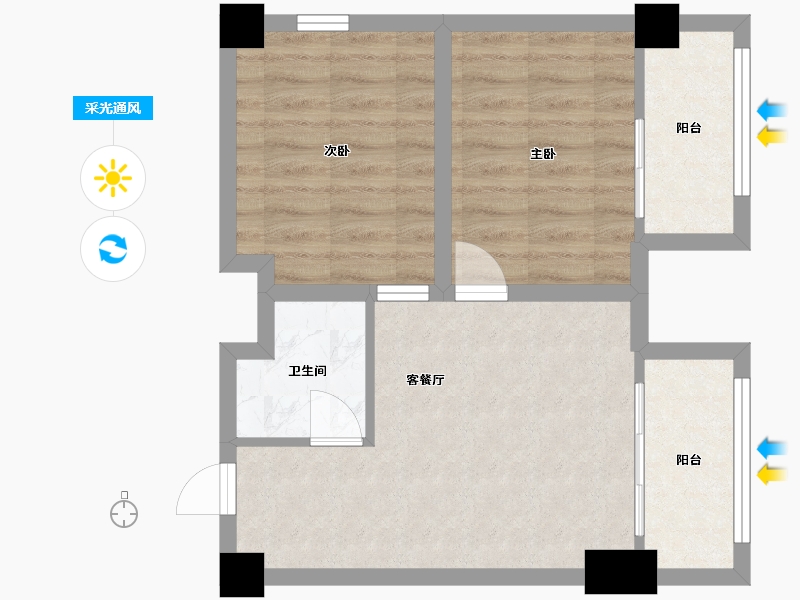 湖南省-长沙市-鑫远悦时代1号楼,1栋A9户型64m²-51.04-户型库-采光通风