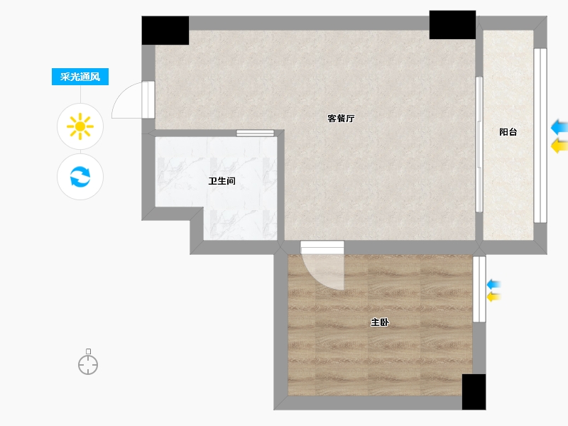 湖南省-长沙市-鑫远悦时代1号楼,1栋A3户型07房44m²-34.79-户型库-采光通风