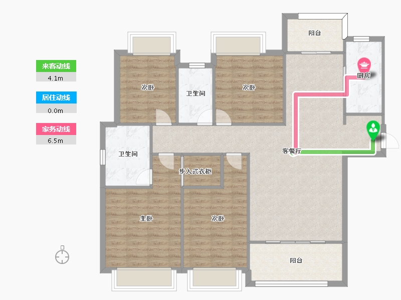 湖南省-长沙市-金茂建发观悦16，18，19，15号楼A户型142m²-113.60-户型库-动静线